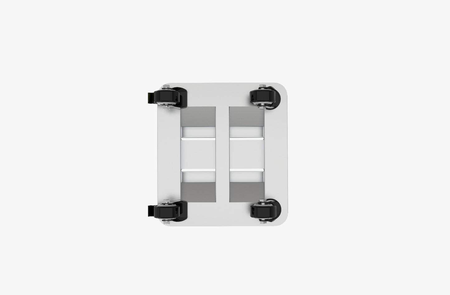 Onderzijde voet met zicht op rolwieltjes