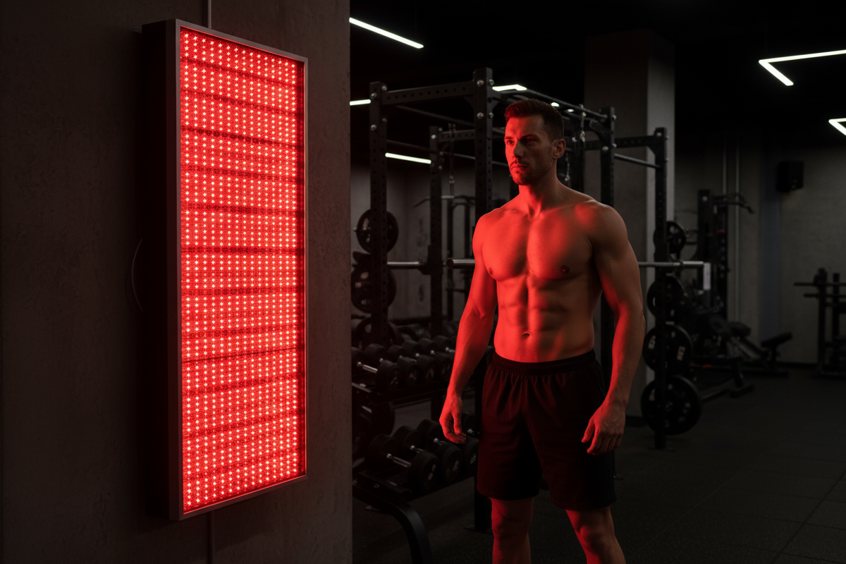 Atleet gebruikt PRO-6000-FS7 roodlicht paneel in gym
