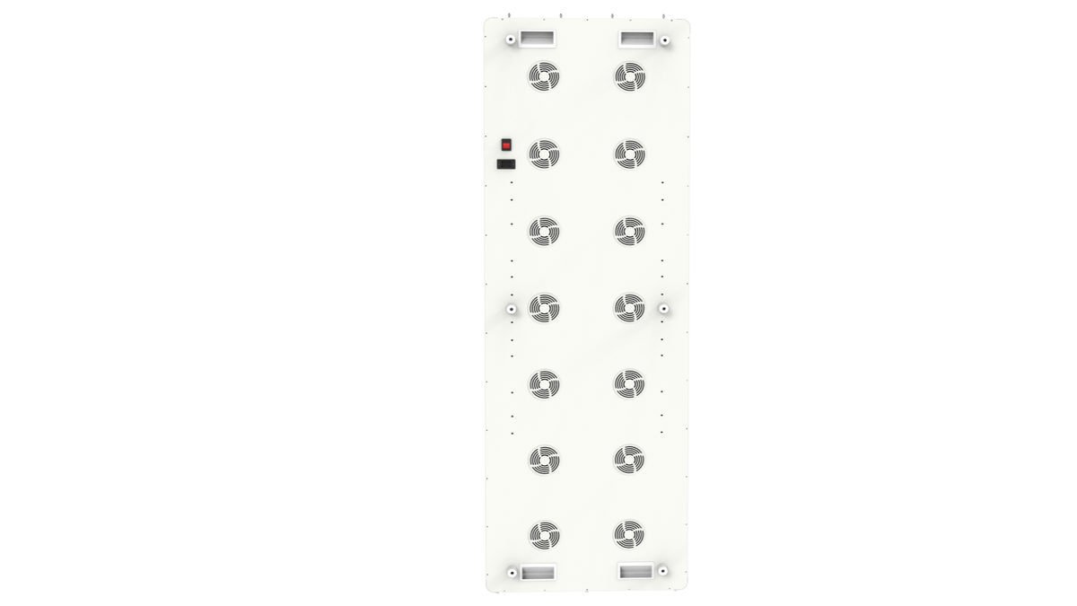 Full body paneel achterzijde met aansluiting en knop en 14 ventilatoren