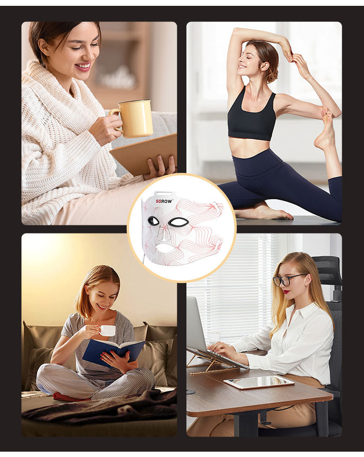 4 foto's met dames verschillende dagdelen en actviteiten na gebruik masker