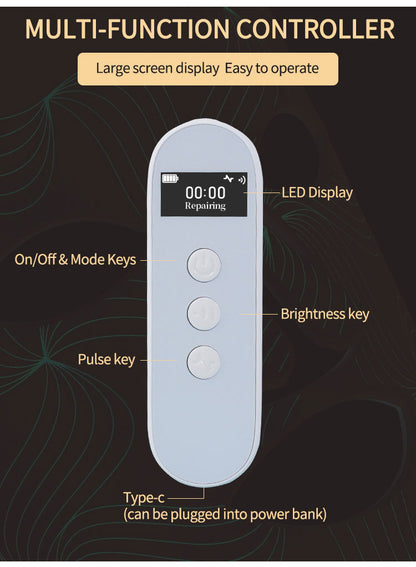 Bediening met display, aan/uit, lichtsterkte en pulsfrequentie en type-c oplaadbaar