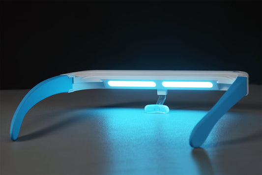 lichttherapie-bril achterzijde blauw licht