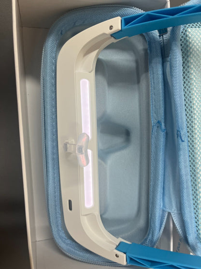 lichttherapie-bril tijdens uitpakken ook het wit licht doet het