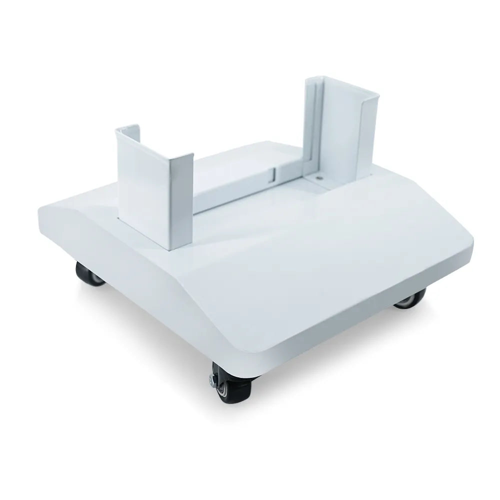 Een standervoet op wieltjes, waar een paneel in geplaatst kan worden